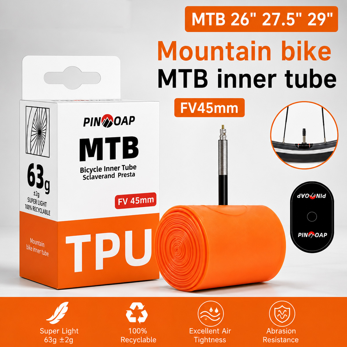 Mountain Biking Tube - ยางในจักรยานเสือภูเขา 1 ชิ้น ยางในสำหรับจักรยาน MTB น้ำหนักเบา
